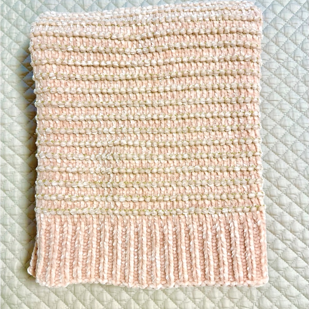 Pottery Barn Kids Crib Blanket. Cute pink and gold woven pattern. - Picture 1 of 6